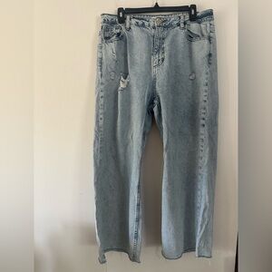 Primark Light Blue Wide Leg Ripped Jeans